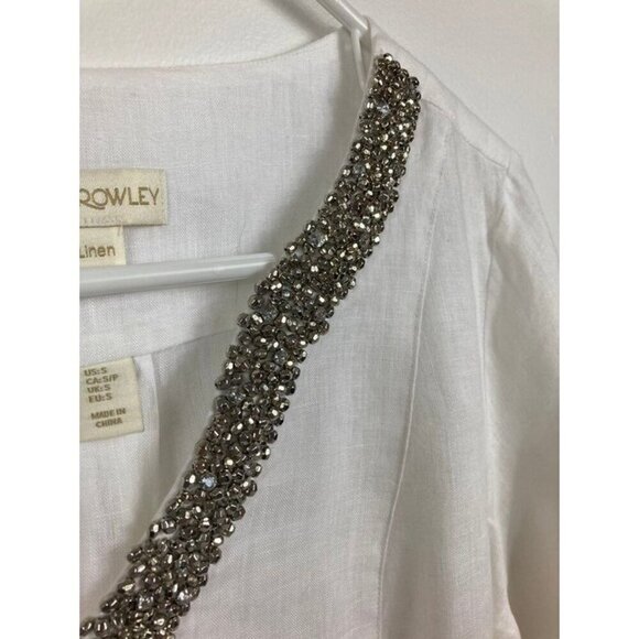 Womens Cynthia Rowley Linen Beaded Tunic Top White S - Picture 4 of 10